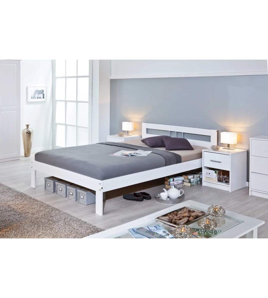 LETTO MATRIMONIALE IN PINO BIANCO 140X200 CM
